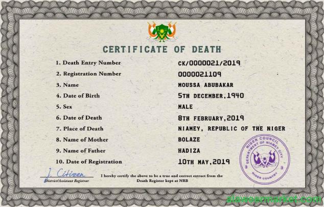 Niger death certificate PSD template